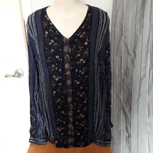 Blouse - V-Neck Long Sleeve - Navy - Sz. L